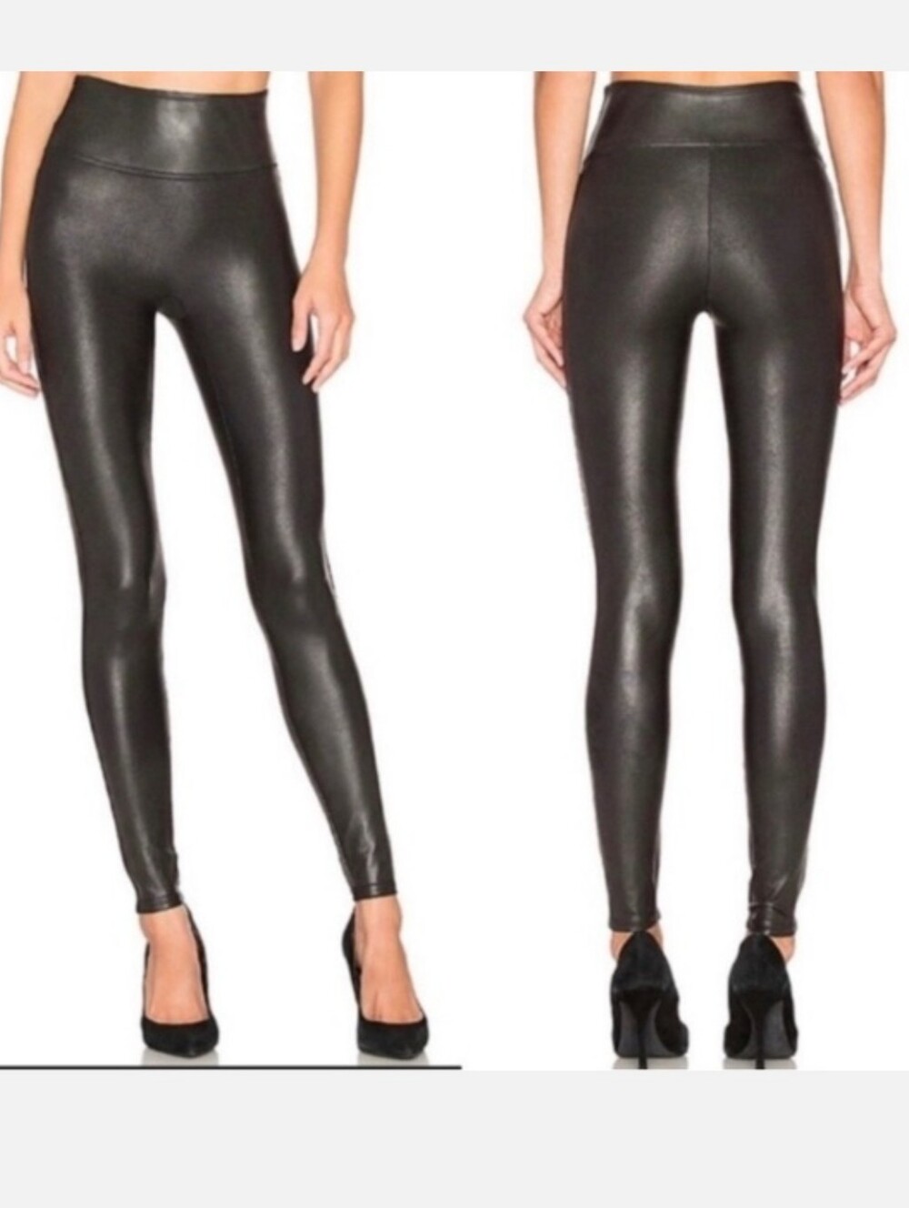 SPANX Black Faux-Leather High-Waist Sculpting Leggings Size L